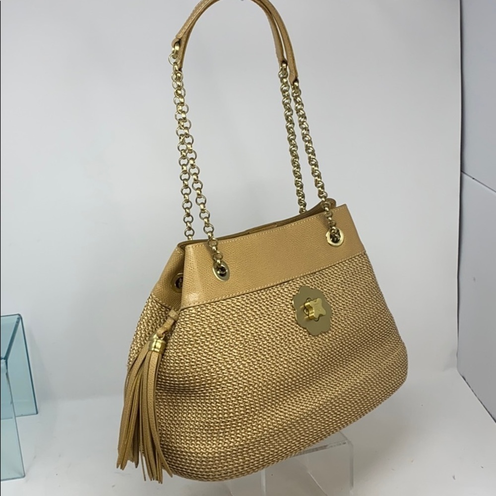 Eric Javits Beige Chain Shoulder Crossbody Bag